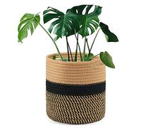 tenn well 20cm Plant Pot with Liner, Black and Brown Cotton Planter | Woven Storage Basket for Indoor Plants Flower Pot and Home Decoration