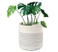 tenn well 20cm Plant Pot with Liner, Black and White Cotton Planter | Woven Storage Basket for Indoor Plants Flower Pot and Home Decoration
