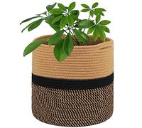 tenn well 30cm Indoor Pot for Plants with Liner, Cotton Woven Storage Basket Large Plant Pots for Indoor Plants, Flower, Laundry Organiser and Home Decoration (Black and Brown)