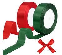 tenn well Green Red Satin Ribbon 25mm, 44 Meters Smooth Fabric Satin Ribbon for Gift Wrapping, Crafting, Hair Bows, Wedding Party and Christmas Decoration