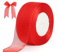 tenn well Red Chiffon Ribbon 40mm, 45 Meters Double Faced Soft Chiffon Ribbon for Gift Wrapping, Crafting, Hair Bows, Wedding Party and Christmas Decoration