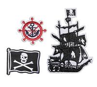 TENNER.LONDON Set of 3 Pirate Ship Anchor Iron on/Sew On Embroidered Patch Applique jack sparrow Embroidery of the caribbean Motif ship mate transfer