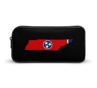 Tennessee Map with Flag Large Capacity Pencil Cases with Zippered Portable Pen Pouch Makeup Bag Office Supplies