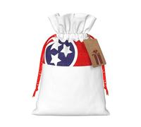 Tennessee State Flag Map Print Holiday Burlap Gift Bag With Drawstring, Small Party Favor Pouches For Christmas Gifting-S Size