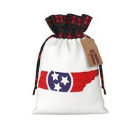Tennessee State Flag Map Print Plaid Burlap Bag With Drawstring Christmas Burlap Pouches For Birthday Party Favors Gift