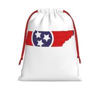 Tennessee State Flag Map Print Santa Sack Drawstring Bags For Presents, Reusable Plush Holiday Fabric Gift Bags- L Size