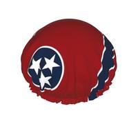 Tennessee State Flag Print Bath Hair Cap Double Layer Shower Cap For Women And Men Reusable Lightweight Soft