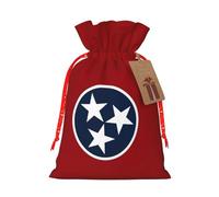 Tennessee State Flag Print Christmas Burlap Gift Bag With Drawstring, Present Small Favor Pouch For Birthday Parties-S Size