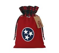 Tennessee State Flag Print Plaid Burlap Bag With Drawstring Christmas Burlap Pouches For Birthday Party Favors Gift