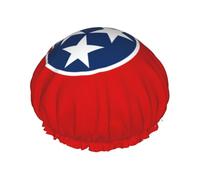 Tennessee State Flag Print Shower Cap - Reusable, Double Layer, Breathable, Adjustable Elastic Strap, Hotel Travel Essentials