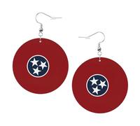 Tennessee State Flag Printed Round Earrings For Women, 1 Pair Lightweight Leather Pierced Earrings Set Trendy Jewelry Gifts For Women Girls