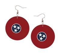 Tennessee State Flag Printed Round Earrings For Women, 1 Pair Lightweight Leather Pierced Earrings Set Trendy Jewelry Gifts For Women Girls