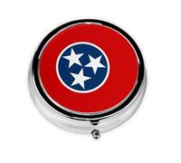 Tennessee State Flag This Small, Round, Three-Compartment Travel Pill Box is Perfect for Storing Daily medications, Vitamins, and on-The-go.