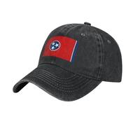 Tennessee State Flag Washed Cowboy Baseball Cap for Adults - Stylish and Breathable Hat with Adjustable Strap, Black, One size