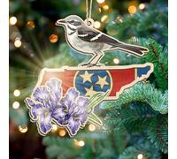 Tennessee State Suncatcher Ornament - Mockingbird & Iris Flower Window Hanging Decoration with State Flag Design, Southern Gift