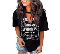 Tennessee Whiskey Shirts for Women Country Music T-Shirts Hollow Out V Neck T-Shirt Womens Keyhole Neck Tops, Black, L