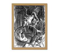 Tenniel Jabberwocky Carroll Poem Book Illustration Artwork Framed Wall Art Print 18X24 Inch