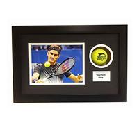 Tennis Ball Display Case 17 x 11 Inch 3D Memorabilia Box Frame with 8 x 6 Photo Opening and Title Panel | Signed Tennis Ball Presentation Showcase | Black Mount - Mahogany Frame | Made in UK