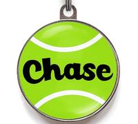 Tennis Ball Dog Tag - Add Any Name to Front & Text to Back - Fun Fetch-Themed Pet ID - 2 Sizes for Dogs & Cats - Personalised Name Tag for Ball-Loving Pets