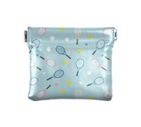Tennis Ball Racket Light Blue Print PU Leather Coin Purse Small Mini Portable Pocket Size Coin Pouch and Card Holder for Women and Men