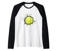 Tennis Ball Smash Through Wall Player Fan Sport Raglan Baseball Tee
