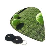 Tennis Balls on Tennis Grass Court Guitar Plectrums, 6 Guitar Plectrums, Printed on both sides for Electric Guitar Bass Ukulele (0.46 mm 0.71 mm 0.96 mm)