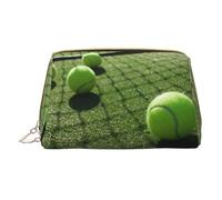 Tennis Balls On Tennis Grass Court Leather Handheld Zipper Makeup Bag Organizer Wallet Large Capacity Travel Makeup Bag Toiletries