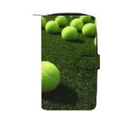 Tennis Balls on Tennis Grass Court Wallet Multifunctional Wallets for Men Compact Wallet Purse Passport Bag