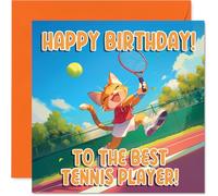 Tennis Birthday Card for Men Women - Sport Cats - Happy Birthday Card for Nan Colleague Dad Neighbour, 145mm Bday Greeting Cards