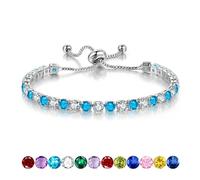 Tennis Bracelets for Women, Hypoallergenic Month Birthstone Bracelet with Cubic Zirconia Adjustable Slider Silver Bracelet Jewellery Gifts for Lady Girls Birthday Graduation Gifts, March