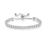 Tennis Bracelets for Women White Gold Plated Diamond AA Cubic Zirconia CZ Dainty Classic Adjustable Slider Bracelet Silver Fashion Jewelry Wedding Gift