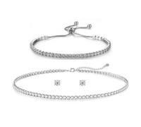 Tennis Chain Necklace Bracelet Earring Crystal CZ Wedding Bride Jewelry, M, Copper, Cubic Zirconia