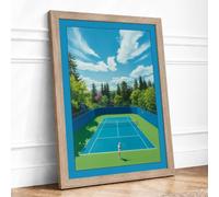 Tennis Court in Forest Framed Wall Art Print A1 Oak