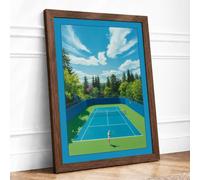 Tennis Court in Forest Framed Wall Art Print A3 Walnut