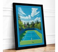 Tennis Court in Forest Framed Wall Art Print A4 Black