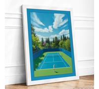 Tennis Court in Forest Framed Wall Art Print A4 White