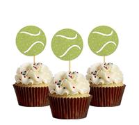 Tennis Cupcake Toppers - Sport Tennis Cupcake Decor/Baby Shower Retirement Party Decor - Birthday Party Decorations Partea Time Cupcake Toppers 24 Pcs Glitter Green
