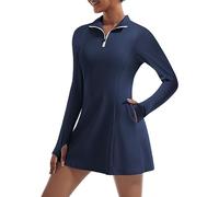 Tennis Dress for Women, Tennis Golf Dresses with Built in Shorts and Pockets for Sleeveless Workout Athletic Dresses, Long Sleeve With Pockets-dark Blue, L