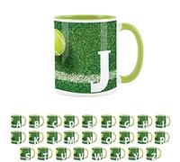 Tennis Letter J Mug - Green Coffee Tea Present Personalised Tennis Alphabet Initial Gift
