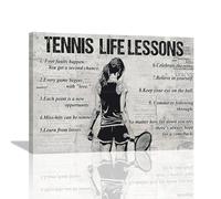 Tennis Life Lessons Wall Art - Retro Poster Boy & Girls Motivational Decor - Canvas Print 16"x12"