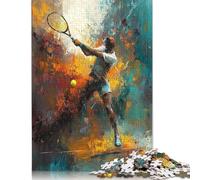 Tennis Player Action Abstract Painting Puzzle Decompression Toys Paper Rectangular Jigsaw Puzzle for Kids And Adults Age 12 Years Up Easter Gifts 500pcs (52x38cm)