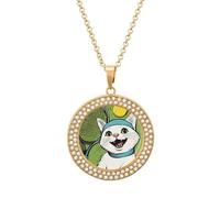 Tennis Queens Cat Women's Necklaces Round Long Alloy Pendant Necklace Minimalist Tiny Jewelry Gift Golden-style