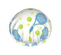 Tennis Racket and Bal Shower Cap Waterproof Reusable Double Elastic Daily Bath L