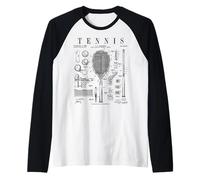 Tennis Racket and Ball Old Vintage Patent Drawing Print Raglan Baseball Tee