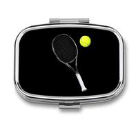 Tennis Racket and Ball Portable Pill Organizer with 2 Compartments Square Medicine Box Compact Travel Pharmacy Case