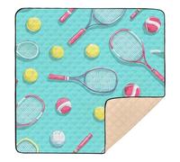 Tennis Racket Ball Pattern Large Sturdy Baby Gym & Activity Mat for Floor Water Resistant Tummy Time & Crawling Mat for Babies Infants Toddlers, 50'' x 50''
