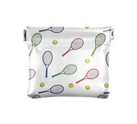 Tennis Racket Colorful Pattern PU Leather Coin Purse Mini Portable Small Pocket Size Coin Pouch and Card Holder for Women and Men