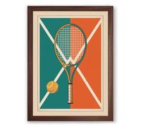 Tennis Racket Geometry Art Deco Framed Wall Art Print A1 (84.1×59.4cm) Walnut, Wall Decor for Living Room, Bedroom, Office & Home, Ready to Hang, Art Gift