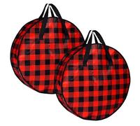 Tennis Racket Press, 2 Piece Protective Cover, Checked Pattern Zipper Box, Edge Protection, Carry Handle, Christmas Decoration Organizer, Ga