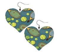 Tennis Racquets And Tennis Balls Leather Earrings for Women Heart Earring Lightweight Dangle Drop Earring Set Jewelry Gift